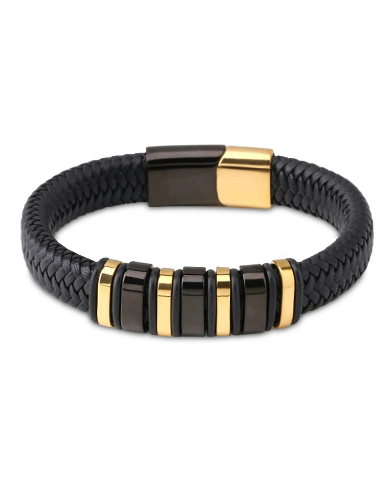 Rhona Sutton Men's Imperium Gold-Tone Leather & Stainless Steel Bracelet