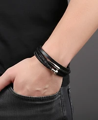 Rhona Sutton Men's Noir Forge Leather & Stainless Steel Bracelet