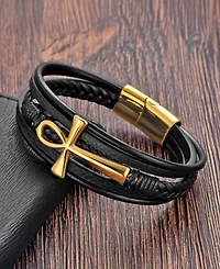 Rhona Sutton Men's Crux Gold-Tone Leather & Stainless Steel Bracelet