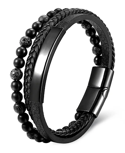 Rhona Sutton Men's Varen Cuff Leather Bracelet in Stainless Steel