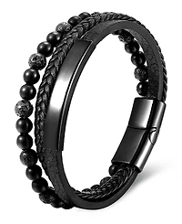 Rhona Sutton Men's Varen Cuff Leather Bracelet in Stainless Steel