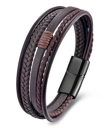 Rhona Sutton Men's Revenne Brown Leather & Stainless Steel Bracelet