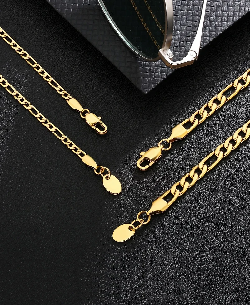 Rhona Sutton Men's Stainless Steel Figaro Chain Necklace in 18k Gold Plated