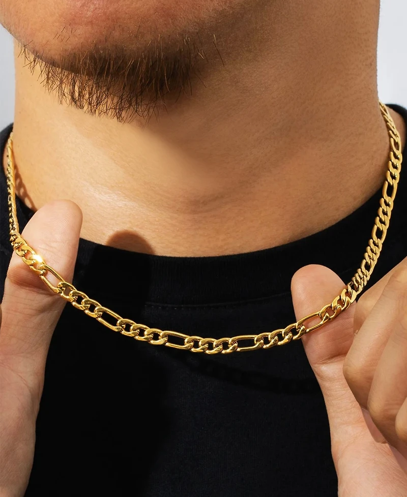 Rhona Sutton Men's Stainless Steel Figaro Chain Necklace in 18k Gold Plated