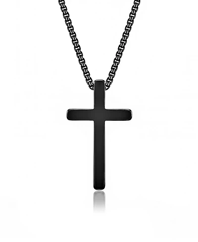 Rhona Sutton Men's Faith Cross Black Stainless Steel Pendant Necklace