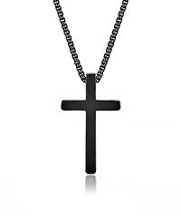 Rhona Sutton Men's Faith Cross Black Stainless Steel Pendant Necklace