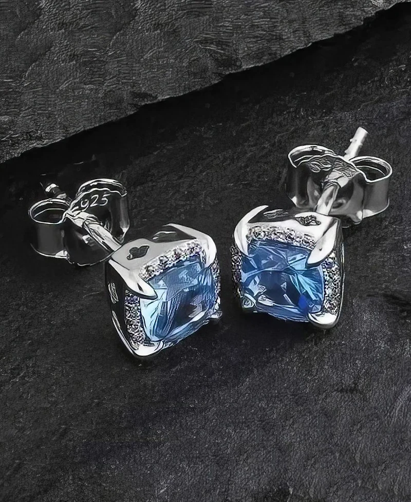 Rhona Sutton Men's Talon Iced Blue Stud Earrings in Sterling Silver