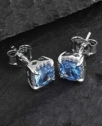 Rhona Sutton Men's Talon Iced Blue Stud Earrings in Sterling Silver
