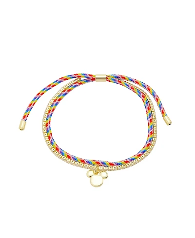 Disney Mickey Mouse Cubic Zirconia and Multi Color Cord Mickey Charm Bolo Bracelet