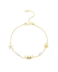 Disney Stitch Cubic Zirconia and Glass Pearl Stitch and Shell Charm Bolo Bracelet