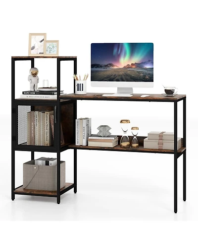 Mecale Computer Desk with Bookshelf, Storage Cabinet and Shelves, Home Office Workstation