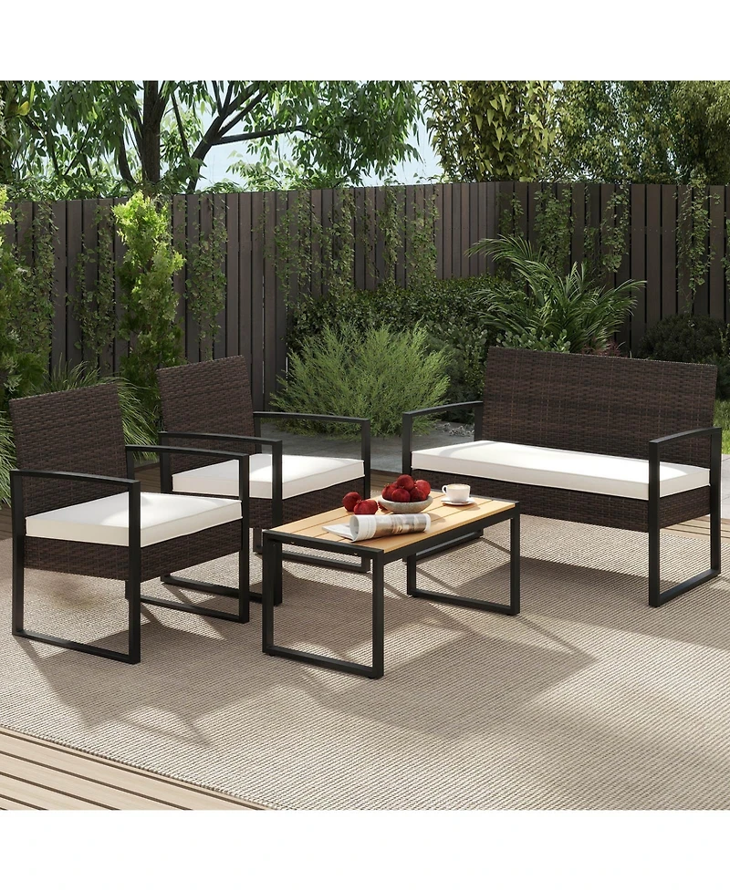 Gymax Pieces Patio Furniture Set Pe Rattan Porch Chairs w/ Loveseat & Coffee Table