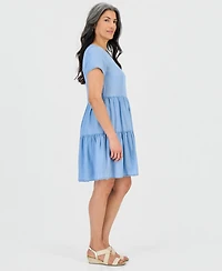Style & Co Petite Chambray Knit Tiered Dress, Macy's Exclusive