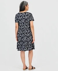 Style & Co Petite Printed Short-Sleeve Tiered Knit Dress, Macy's Exclusive