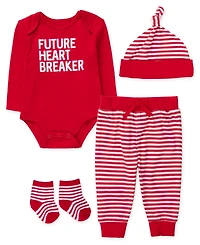 Baby Essentials Boys' Future Heart Breaker Bodysuit, 4-Piece Set