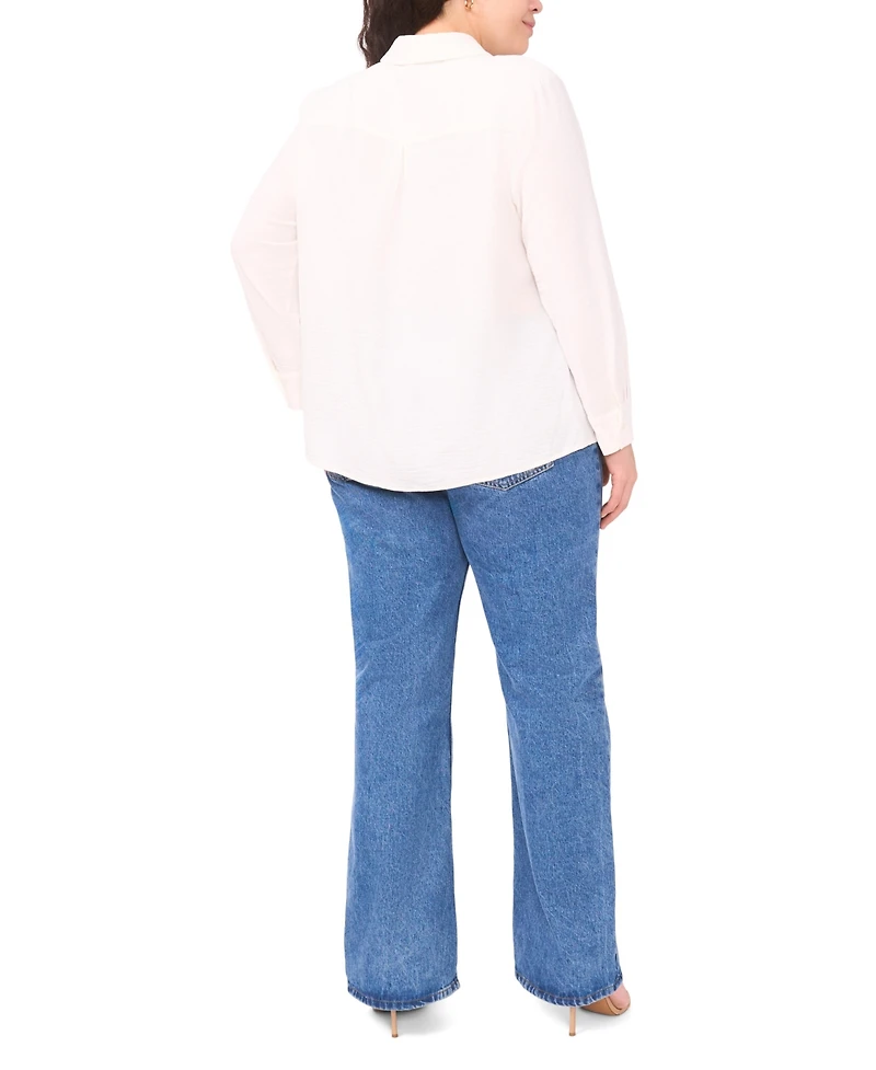 Vince Camuto Plus Button-Down Flower Applique Blouse