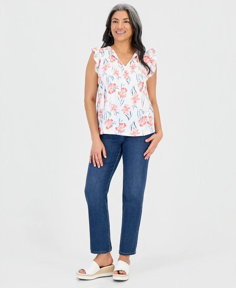 Style & Co Petite Tie-Neck Pintuck-Front Ruffled Top, Macy's Exclusive