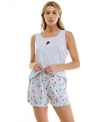 Jaclyn Intimates Women's Sleeveless Tank Top and Pajama Shorts, 2-Piece Set