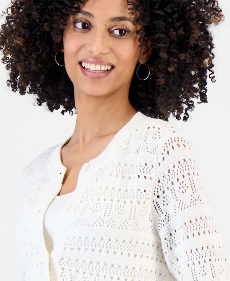 Style & Co Petite Cotton Pointelle Cardigan Sweater, Macy's Exclusive