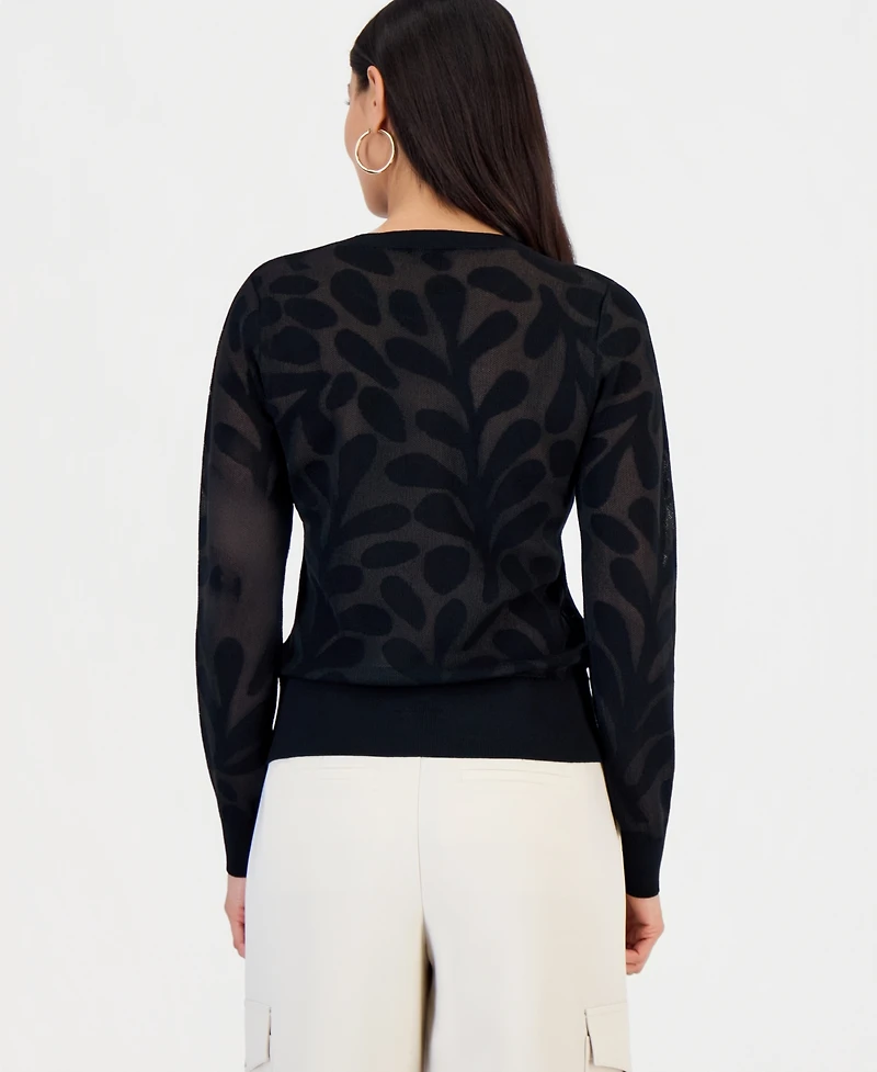 I.n.c. International Concepts Petite Floral-Jacquard Long-Sleeve Top, Created for Macy's