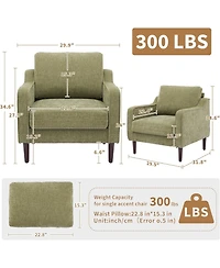 gaomon Mid-Century Modern Accent Chairs,Modern Linen Fabric Armchair for Living Room,Comfy Sofa Chairs with Scooped Arms