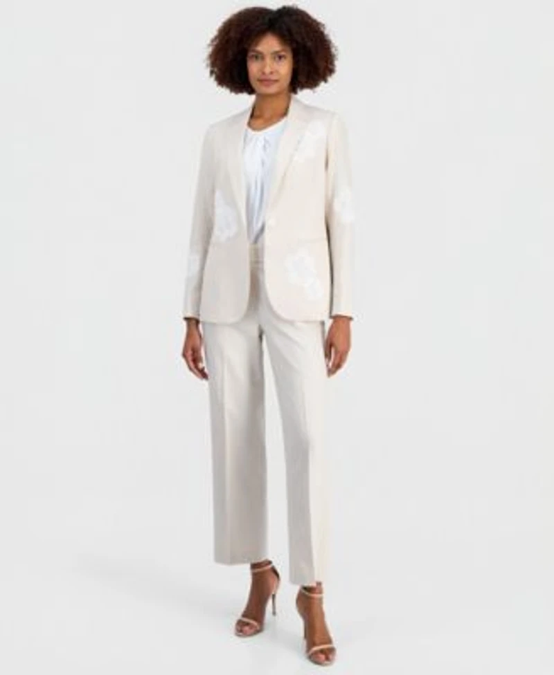 Anne Klein Womens One Button Embroidered Blazer Wide Leg Pants