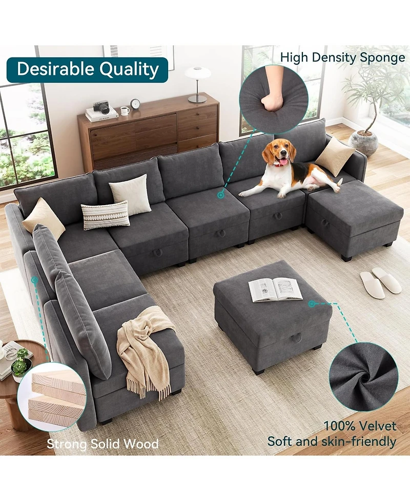 gaomon Modular Sofa Sectional Sleeper Couch with 2 Ottomans,Modular Sectionals with Storage Seats