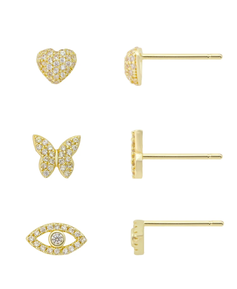 Unwritten Cubic Zirconia Heart, Butterfly and Evil Eye Trio Earring Set