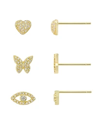 Unwritten Cubic Zirconia Heart, Butterfly and Evil Eye Trio Earring Set