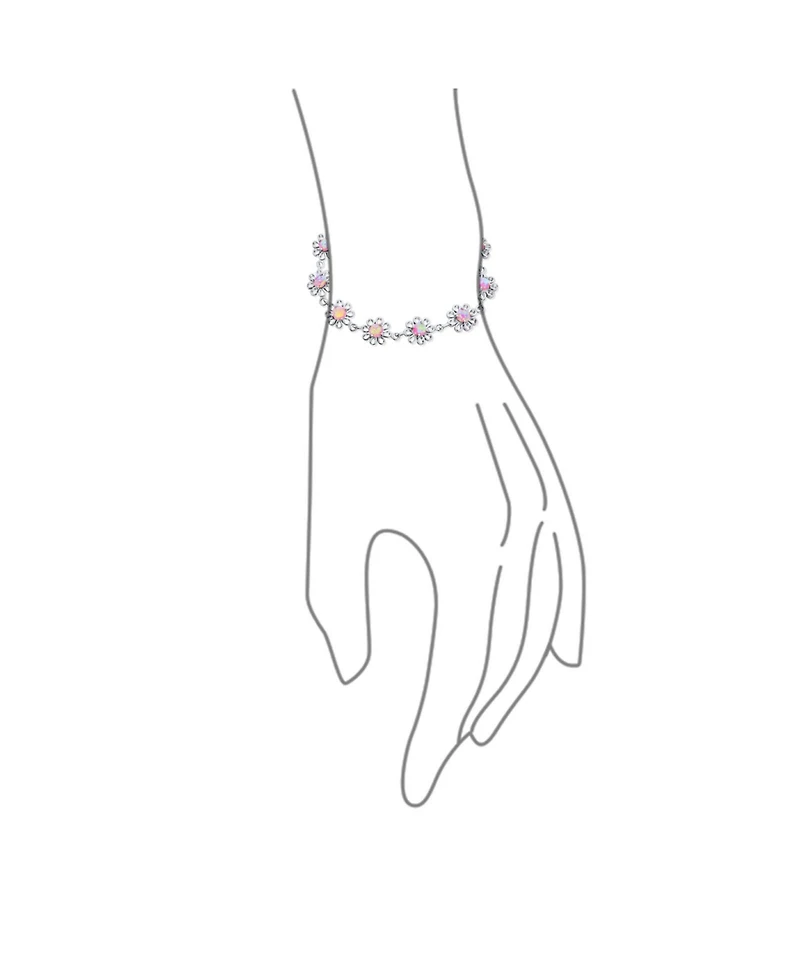 Bling Jewelry Delicate Sunflower Synthetic Opal Charm Chain Link Bracelet Anklet Silver 7.5-9 Inch