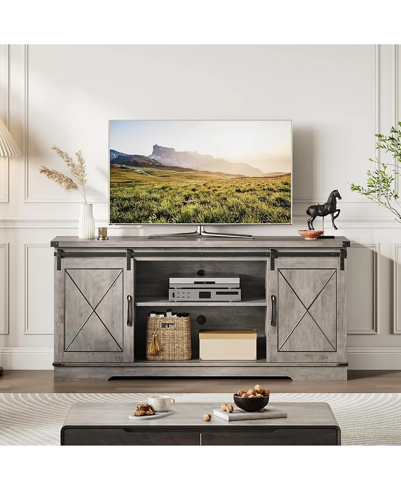gaomon 59" Farmhouse Tv Stand for TVs Up to 65", Media Console with Sliding Barn Doors & Adjustable Shelves, Entertainment Center Storage Ca