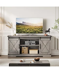 gaomon 59" Farmhouse Tv Stand for TVs Up to 65", Media Console with Sliding Barn Doors & Adjustable Shelves, Entertainment Center Storage Ca