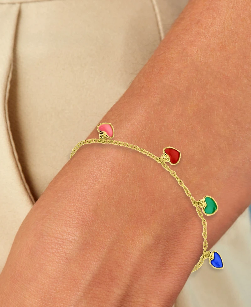 Macy's Multicolor Dangling Hearts Anklet in 14k Yellow Gold Over Sterling Silver