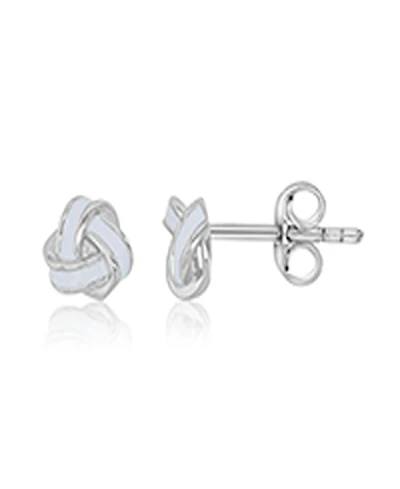 Macy's White Enamel Knot Stud Earrings in Rhodium Over Sterling Silver