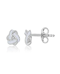 Macy's White Enamel Knot Stud Earrings in Rhodium Over Sterling Silver