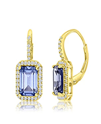 Macy's Polished Tanzanite & Cubic Zirconia Earrings in 14k Yellow Gold Over Sterling Silver