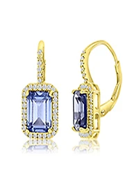 Macy's Polished Tanzanite & Cubic Zirconia Earrings in 14k Yellow Gold Over Sterling Silver
