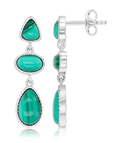 Macy's Malachite Three Shapes Dangling Earrings in Rhodium Over Sterling Silver