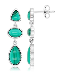 Macy's Malachite Three Shapes Dangling Earrings in Rhodium Over Sterling Silver