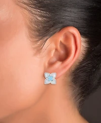 Macy's Larimar and Imitation Pearl Flower Stud Earrings in Rhodium Over Sterling Silver