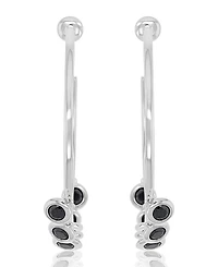 Macy's Onyx Circle Dangling Tube Hoop Earrings in Rhodium Over Sterling Silver