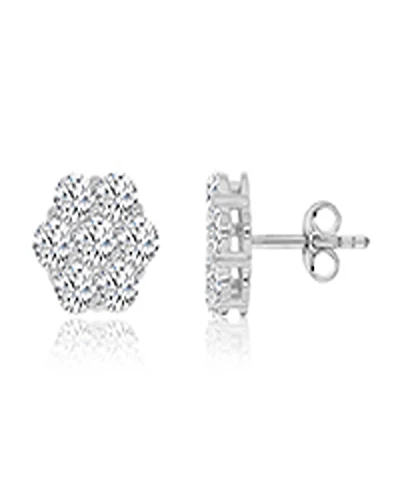 Macy's Cubic Zirconia Flower Stud Earrings in Rhodium Over Sterling Silver