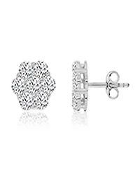 Macy's Cubic Zirconia Flower Stud Earrings in Rhodium Over Sterling Silver