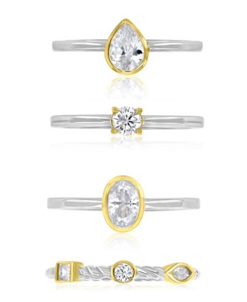 Macy's 4-Pc. Polished Cubic Zirconia Quadruple Ring in Rhodium Over Sterling Silver