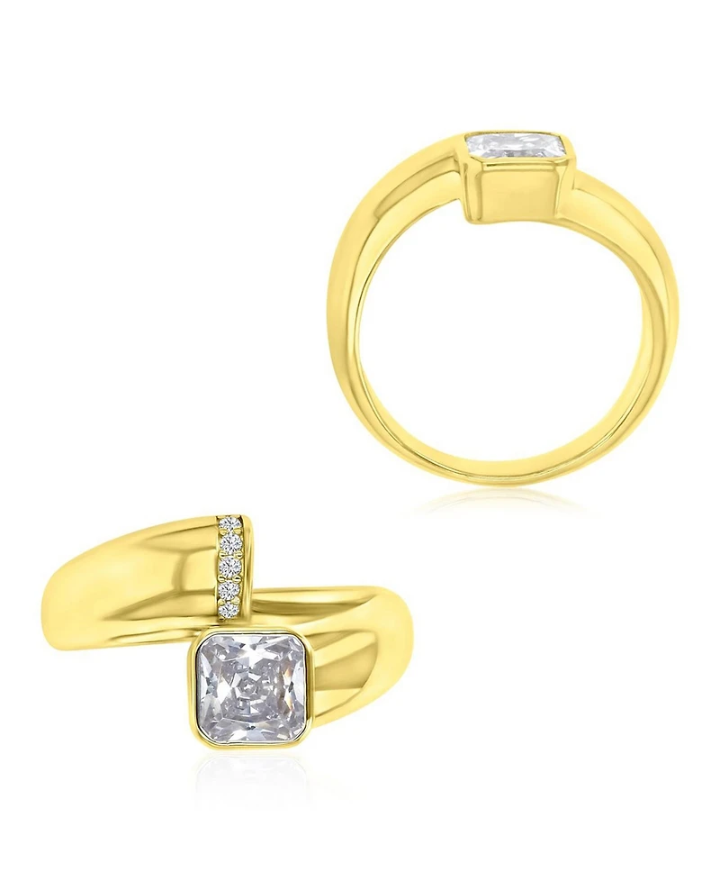 Macy's Polished Cubic Zirconia Engagement Ring in 14k Yellow Gold Over Sterling Silver