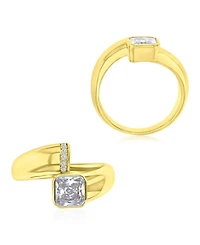 Macy's Polished Cubic Zirconia Engagement Ring in 14k Yellow Gold Over Sterling Silver