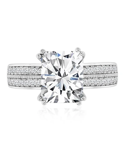 Macy's Polished Cubic Zirconia Emerald-Cut Engagement Ring Rhodium Over Sterling Silver