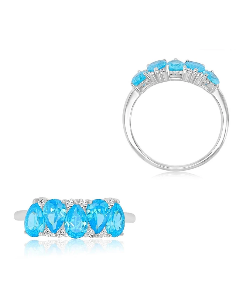 Macy's Aqua Blue Cubic Zirconia Ring in Rhodium Over Sterling Silver