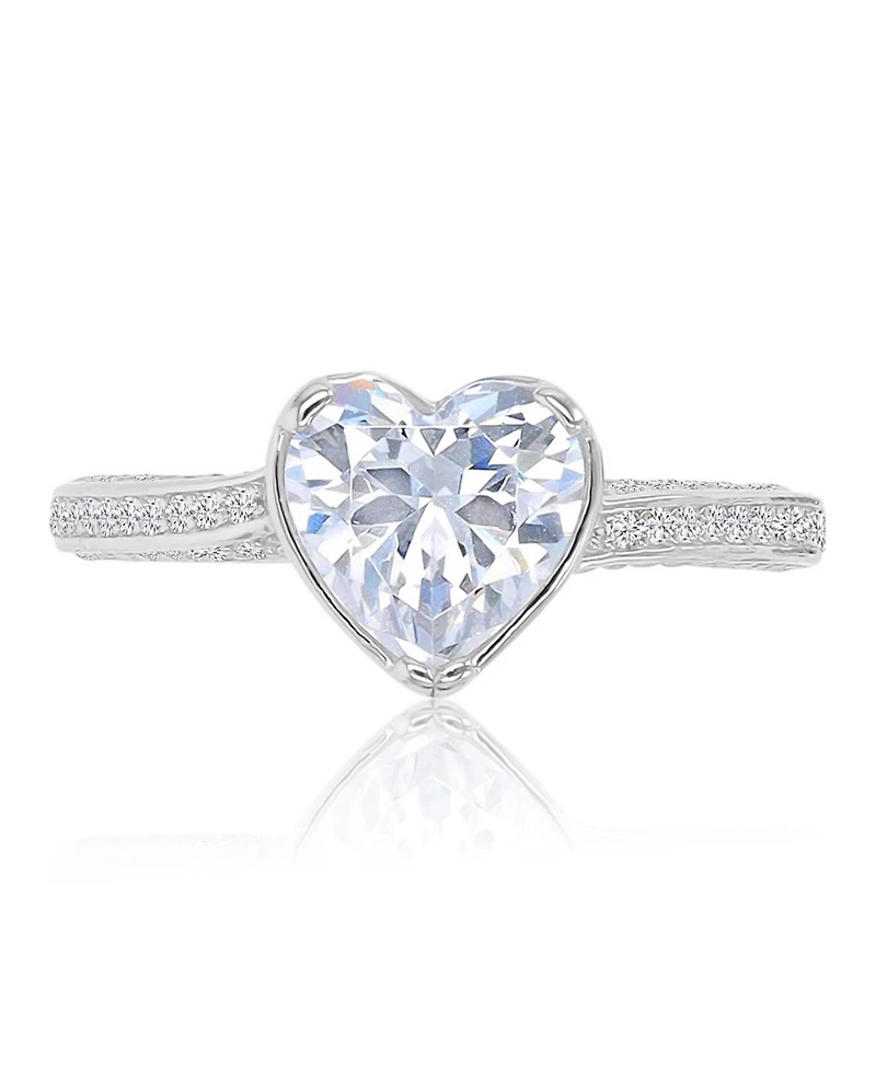 Macy's Heart-Shaped Cubic Zirconia Ring in Rhodium Over Sterling Silver