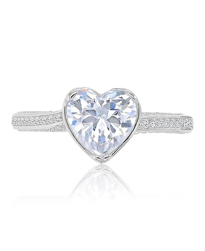 Macy's Heart-Shaped Cubic Zirconia Ring Rhodium Over Sterling Silver